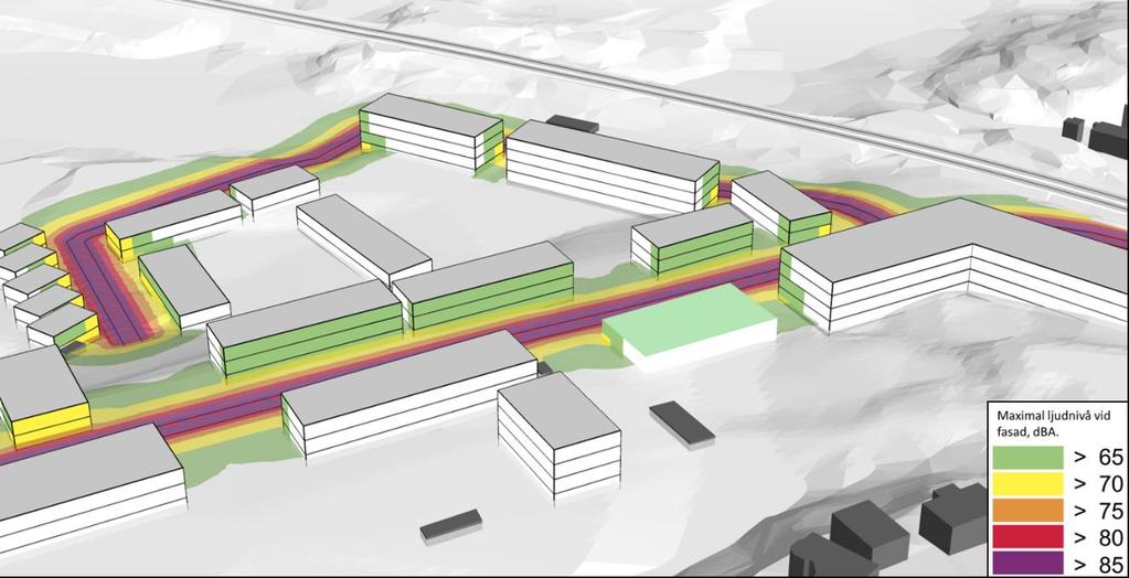 Figur 17: Maximal ljudnivå från vägtrafik