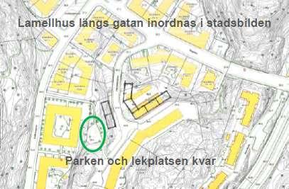 Exempel på ett bearbetat principförslag som följer stadsplanemönstret och ger möjligheter att utveckla parken Trafik och parkering Paternostergatan är en stadsgata med trottoarer för gående på båda