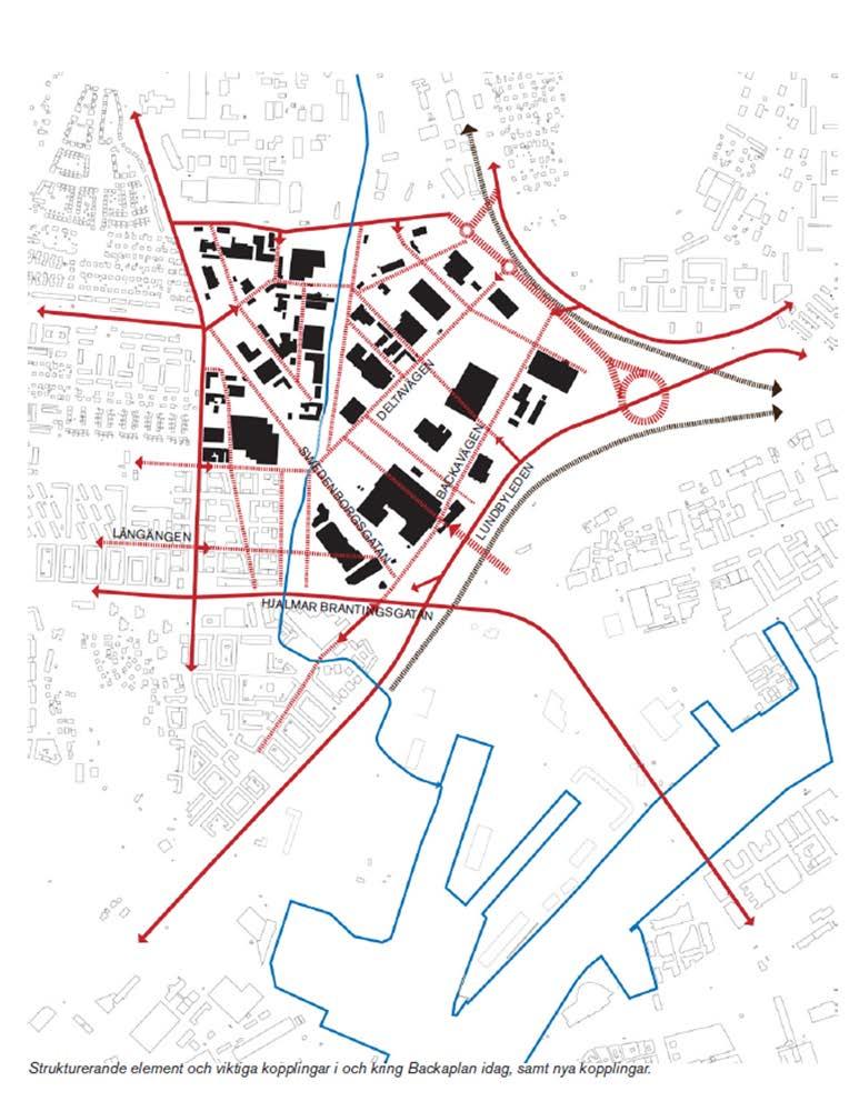 Kartan visar den övergripande strukturen för utvecklingen av Backaplan.