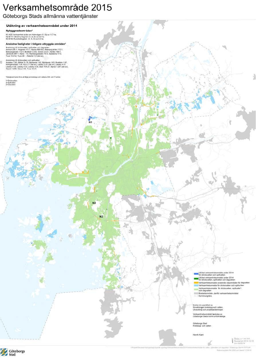 Bilaga 2 Göteborgs Stads allmänna vattentjänster 2015- Översiktskarta: Verksamhetsområde 2015