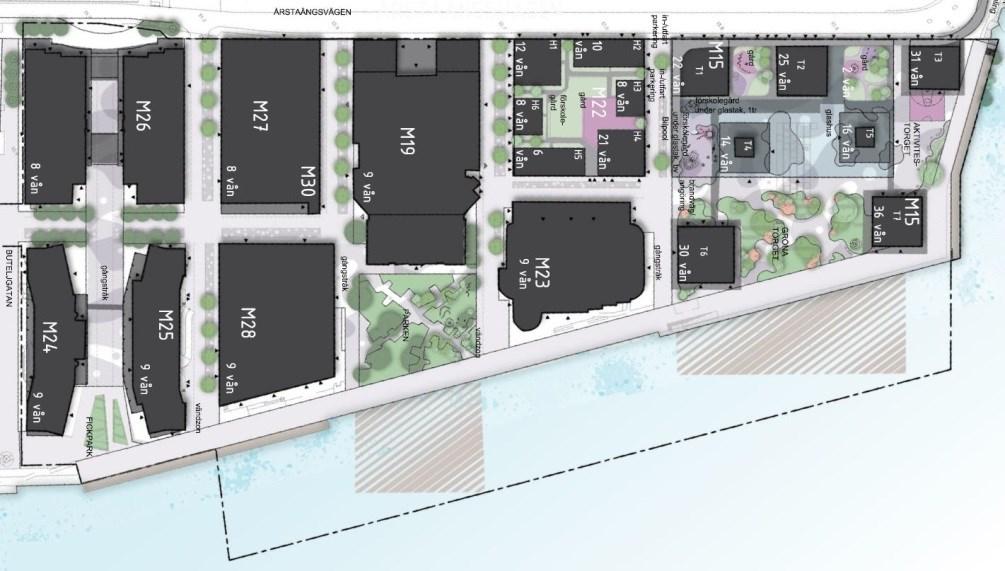 Sida 4 (10) Ny bebyggelse De planerade bostäderna kommer att finnas i planområdets norra del, inom M15 och M22.