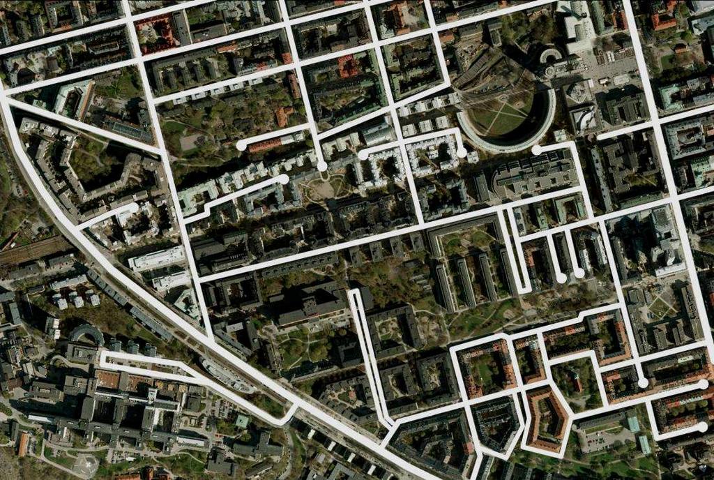 TJÄNSTEUTLÅTANDE SID 6 (11) Planerade gator markerade med vit streckad linje och huvudstråk för gång och cykel med grön streckad linje.