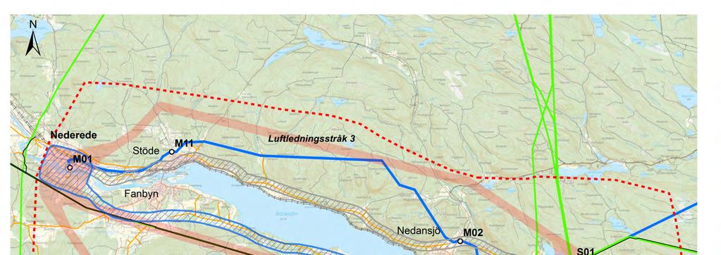 4.1.2 Alternativa stråk I lokaliseringsutredningen inför det första samrådet för stråk utreddes två luftledningsstråk söder om Stödesjön och ett norr om sjön.