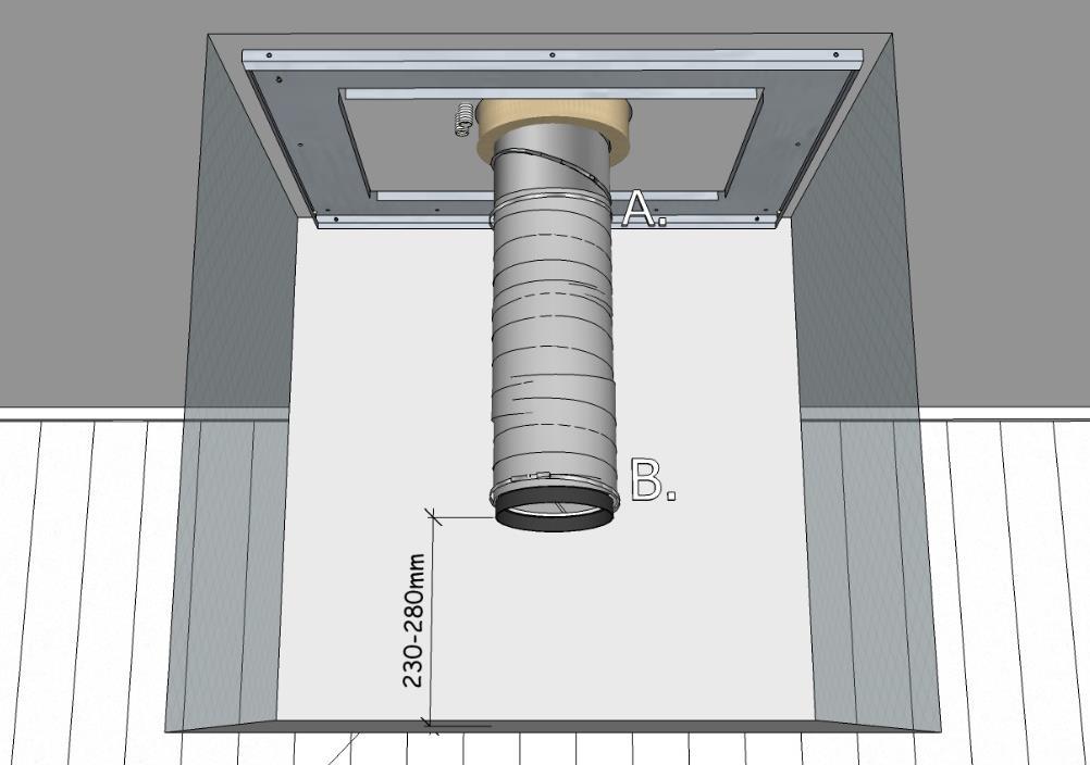 Anslut ventilationsslangen på ventilationsröret, (A). Klipp av slangen så att den slutar ca.