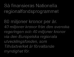 Satsningen består av ett antal projekt inom ramen för Nationella regionalfondsprogrammet och pågår till och med 2020.