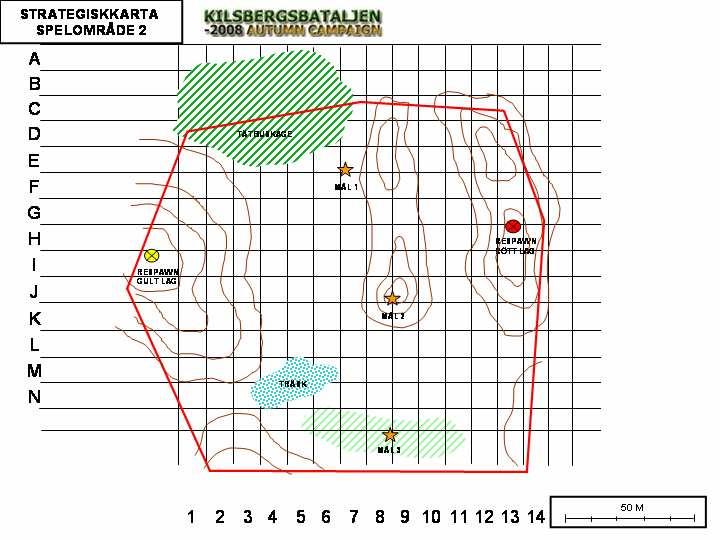 SPELOMRÅDETS TERRÄNG SPEL 2 Området för spel 2 består av både öppen terräng och tätskog. Terrängen är kuperad på vissa håll kan lätt dölja truppförflyttningar.