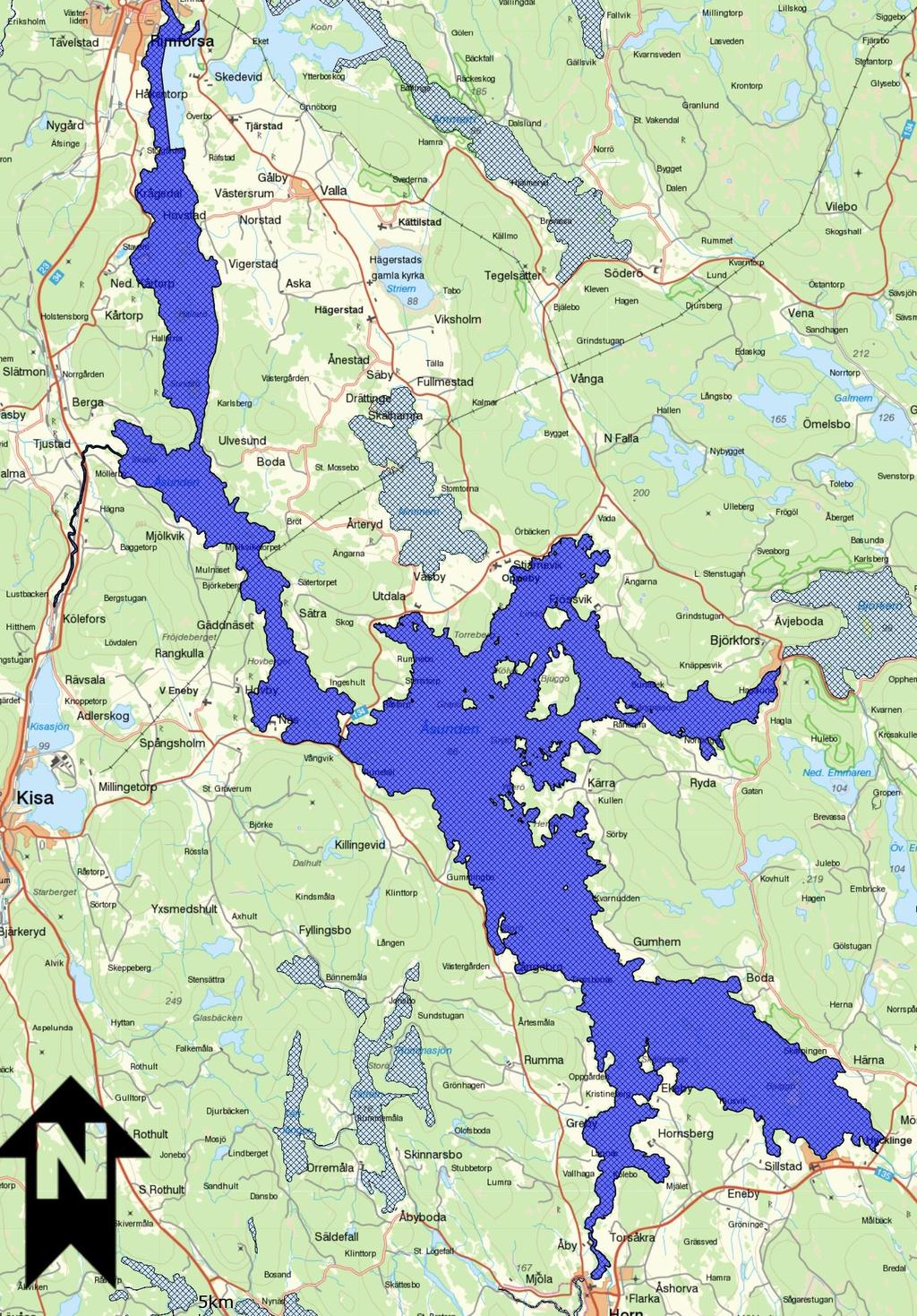 Karta över Åsundens FVO (markerat vattenområde ingår) Figur 1. Gräns för Åsundens FVO.