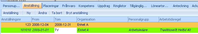 Gör nu den ändring som är aktuell för den nya raden, exempelvis ny arbetstidsregel eller personalgrupp.