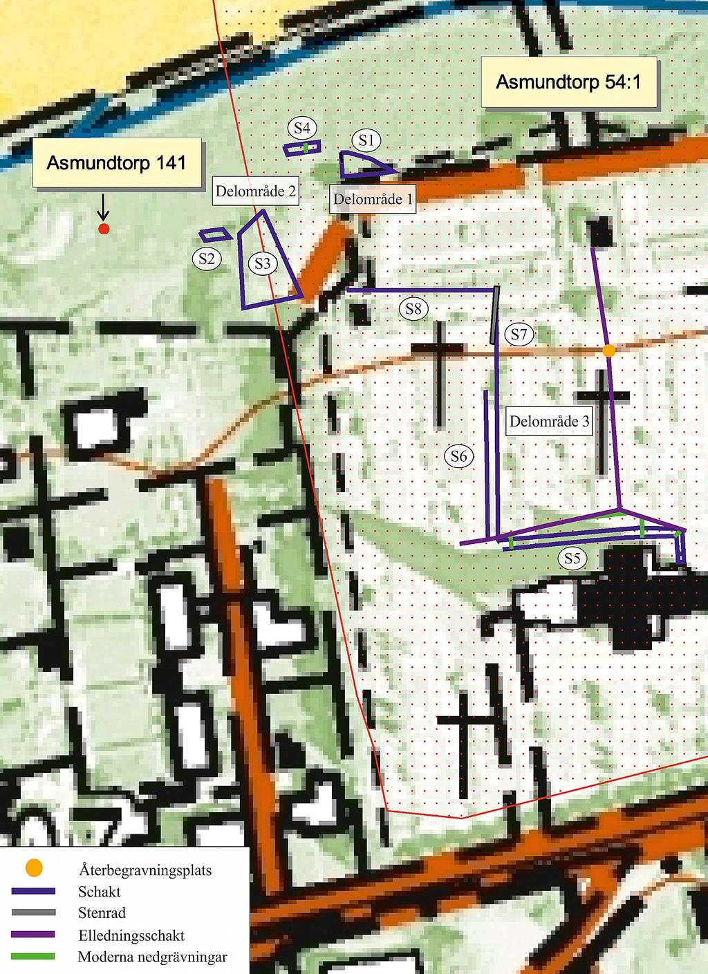 Fig. 5. Kartan visar Asmundtorps kyrka samt aktuellt förundersökningsområde.