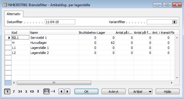 Kontrollera saldo på andra avdelningar När du står på raden visar infofliken ytterligare upplysningar om artikeln. Den första kolumnen visar upplysningar om det lagerställe som är angivet på raden.