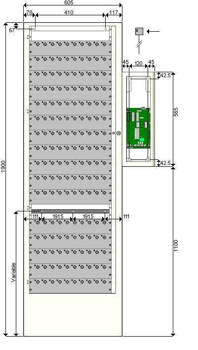 565mm (h) Vikt: Konstruktion: Dörr: Ström: Låsning: Temperatur: - 70 kg (utan nycklar) - Svetsad/nitad plåt 1,2mm -