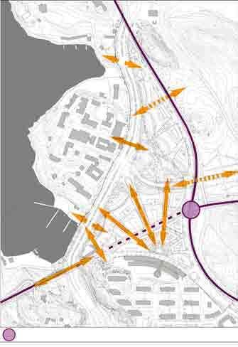 Den nya bebyggelsen placeras sålunda i det kuperade landskapet för att understryka topograins växelspel.