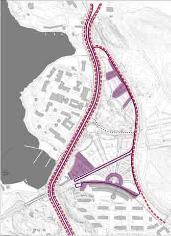 Barriärer överbryggas och spårbunden trafik integreras Värtabanan som idag skär genom området i öst-västlig riktning förläggs i en tunnel mellan Roslagsvägen och Roslagsbanan.