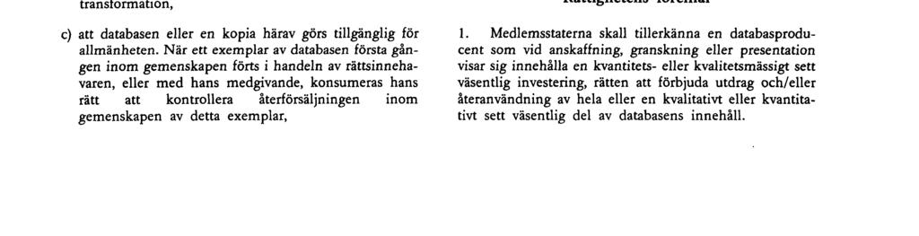 27 3 96 [ SV Europeiska gemenskapernas officiella tidning Nr L 77/25 KAPITEL II d) all förmedling, framställning eller offentligt framförande, UPPHOVSRÄTT e) all framställning av exemplar, spridning,