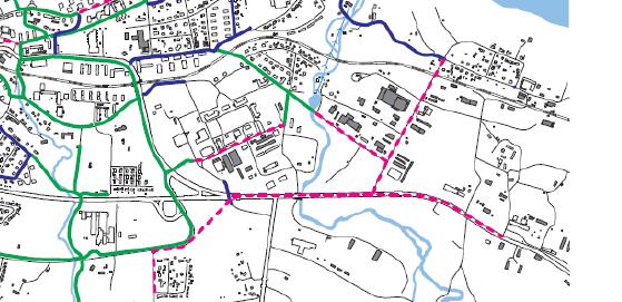 5 (7) Utdrag ur gång- och cykelplan för Sollefteå stad där gröna är befintliga och rosa är planerade Gång- och cykeltrafik Till området finns väl utbyggda gång- och cykelvägar mot både centrala delen