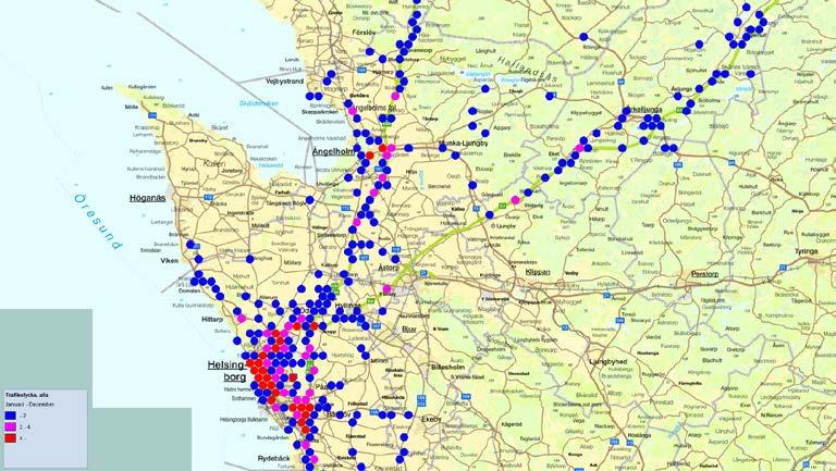 Sida 11 av 17 Trafikolyckor Inom Räddningstjänsten Skåne Nordvästs geografiska område finns de hårt trafikerade vägarna E4 och E6 samt även väg 111 och väg 112.