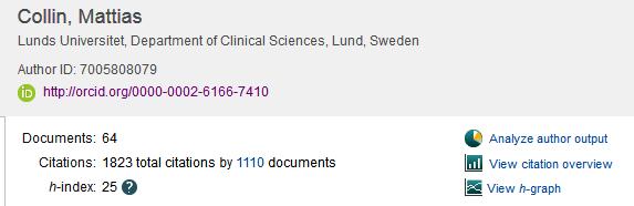 Du kommer nu in på din Scopus author profile där h-index finns.