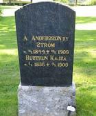 Inskription: "Här hvila Hemmansegaren Karl Olsson. Smedbyn född. d. 12 Nov. 1849 död d. 28 April 1908 Hustrun Elionora Ps. 474".