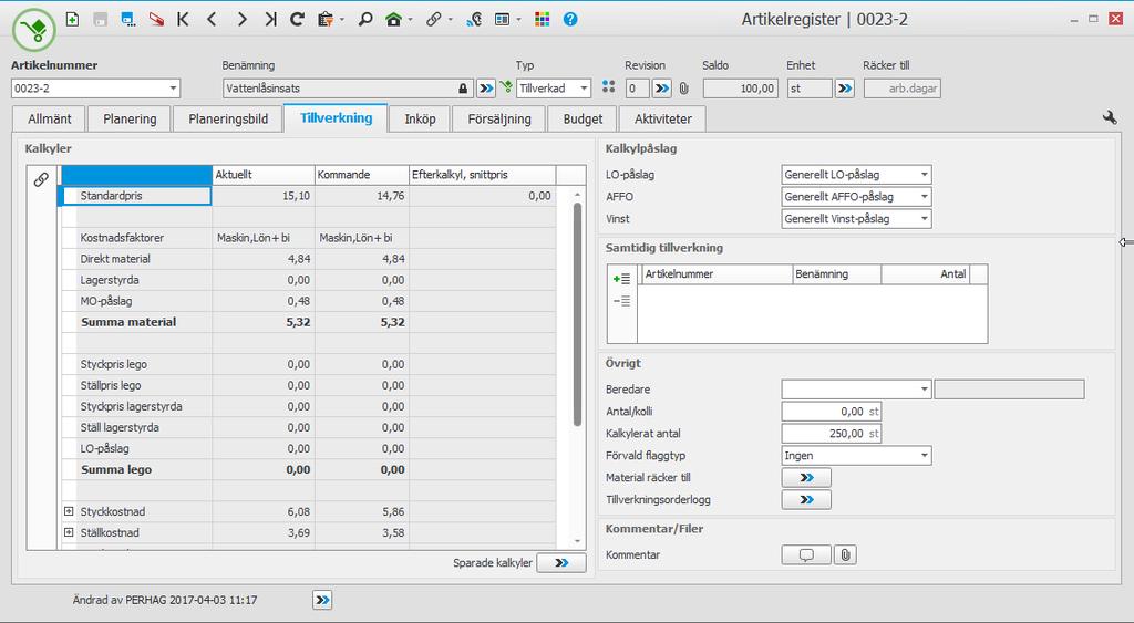 Reserverat Klarerad (K) Disponibelt saldo Startdatum Färdigdatum Behovsdatum Lagerställe Konstaterat försenad