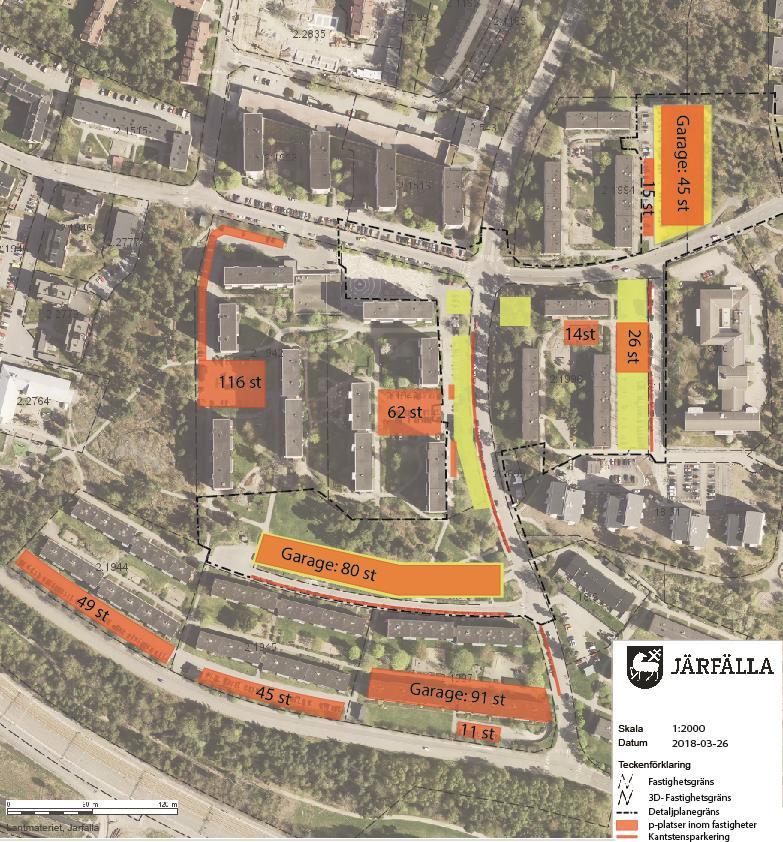 2018-04-12 12 (14) För bilparkering i området planeras för ett parkeringsgarage under de nya husen vid Tomasvägen med ca 80 platser och vid Snapphanevägen med 45 platser.