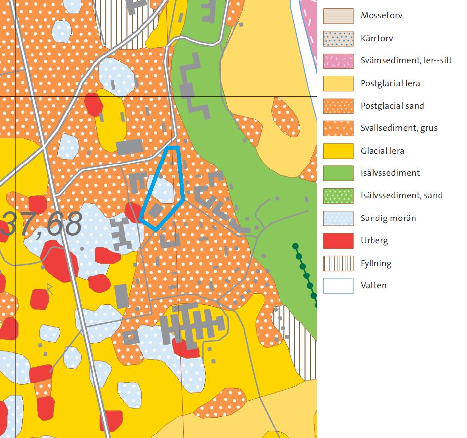 16(17) Figur 7. Jordartskarta Sveriges geologiska undersökning (SGU). Topologiskt underlag Lantmäteriet. Planområde blåmarkerat.