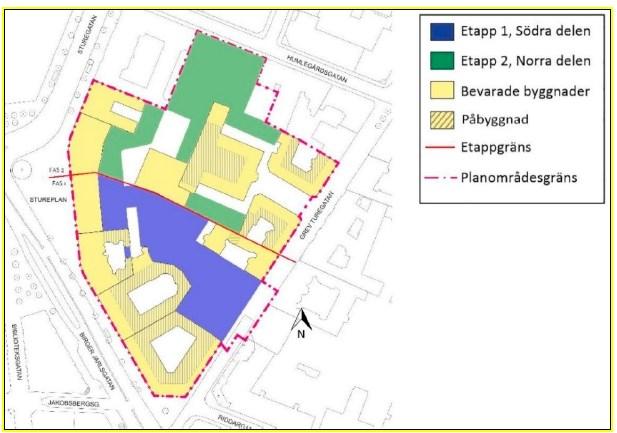 Sida 13 (14) halvt år. Totalt uppskattas byggtiden till cirka sju år. Etappindelning av ombyggnation (Genomförandebeskrivning, Red Management, 2017).