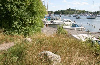 Ovan entrén till bryggor och kajer i ett område som sköts av en stor båtförening.