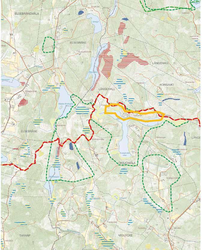 Östra Kroksjön, LIS-område för verksamheter markerat med mörkgul linje.