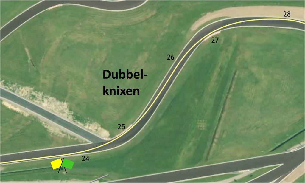 Dubbelknixen Från hårnålen är det en liten raka bort mot två snabba knixar, först en vänster och sen en likadan åt höger.