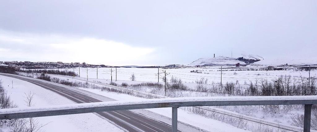 Vy från viadukten i område A mot Kiruna och gruvan. Björkskog i område A och vy mot Luossavaara. 4.2.