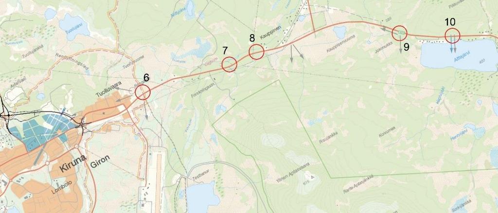 Utredning av tänkbara placeringar Inför den nu aktuella vägplanen har en översiktlig utredning genomförts där tio alternativa placeringar av en rastplats längs E10 mellan Krokvik och Alttajärvi, dvs
