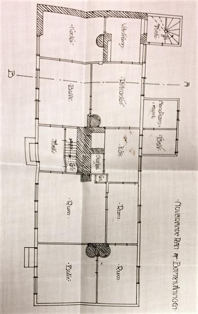 Plan-, sektions- samt fasadritningar från 1906 och