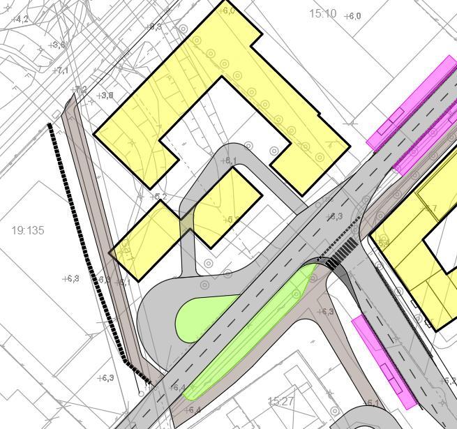 Fortsatt arbete med Bytespunkt station I utredningen uppkom problem med in- och utfarter till kvarteret väster om det nya torget då sopbilar måste ha möjlighet att komma in till kvarteret.