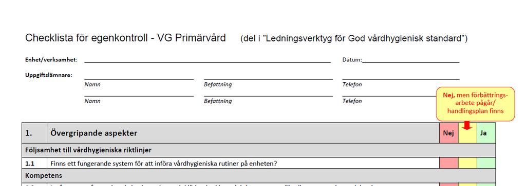 Ledningsverktyg för god vårdhygienisk standard Vårdenhetens egna vårdhygieniska