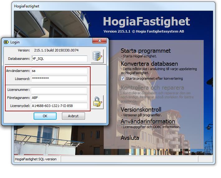 Din programlicens måste aktiveras för att HogiaFastighet ska kunna köras. Detta gör du genom att klicka på rubriken Användarinformation i programmets startfönster.