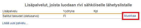 täckutdelning ) under Lähetyslistalle kirjattavat rivit ( Rader som skrivs på försändelseförteckningen ).àobs!