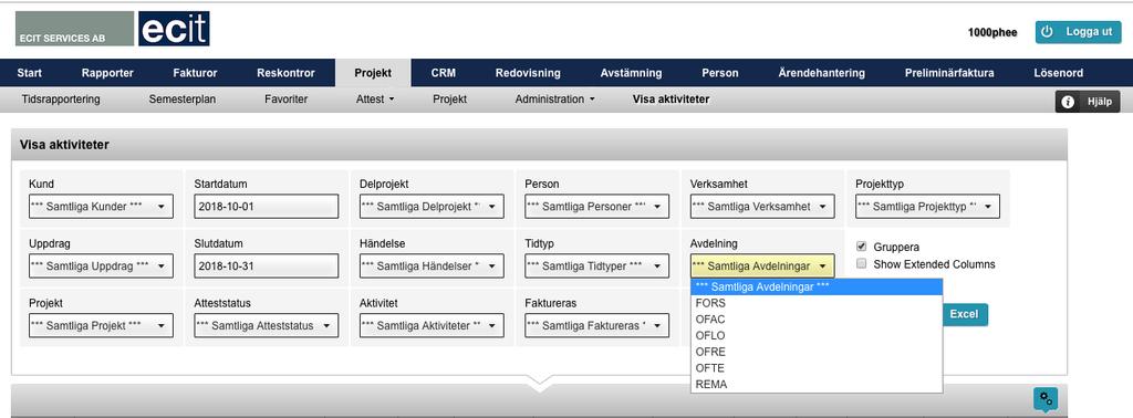 Visa aktiviteter visa projektledare I Projekt - Visa aktiviteter kan du se vem som är projektledare för