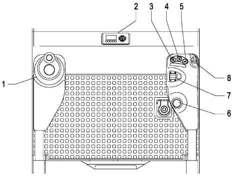 2.2 Kontroller Nummer Beskrivning Funktion 1 Ratt Styr maskinen i önskad riktning 2 Display Informationsdisplay 3 Lyft -knapp Lyfter operatörskorgen 4 Sänk-knapp Sänker operatörskorgen 5