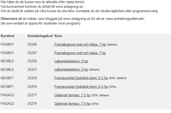 När du valt din starttermin hittar du