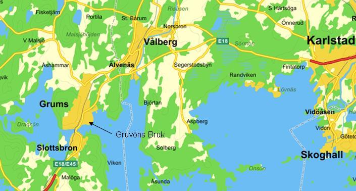 5 Lokalisering 5.1 Nuvarande lokalisering Gruvöns Bruk är beläget i Grums kommun, Värmlands län (Figur 5-1 och 5-2).