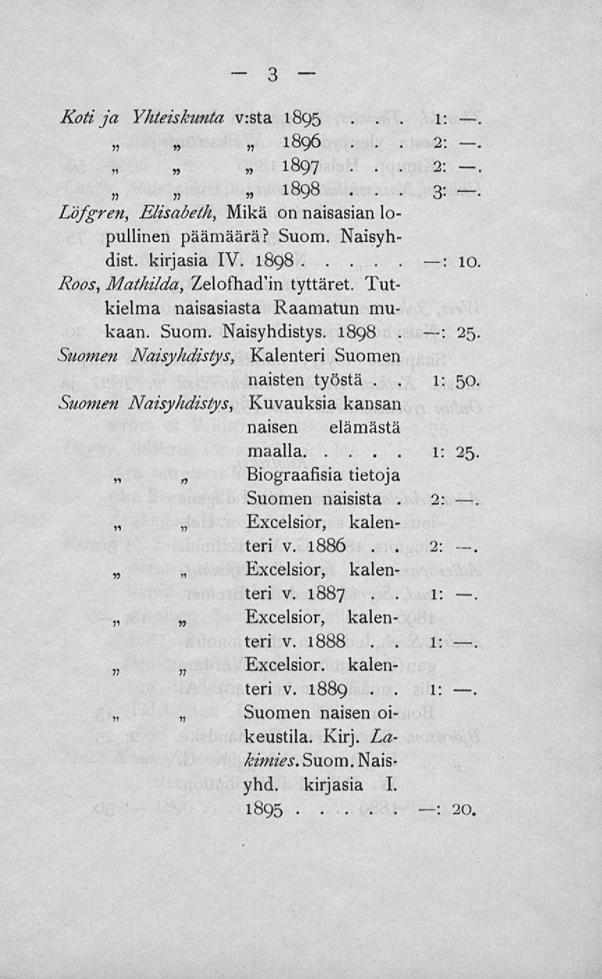 2' 1: :?! M v:bt2 l8()5 1896 «1897 1: 2: 3: ~ 1898 Löfgren, Elisabeth, Mikä on naisasian lopullinen päämäärä?