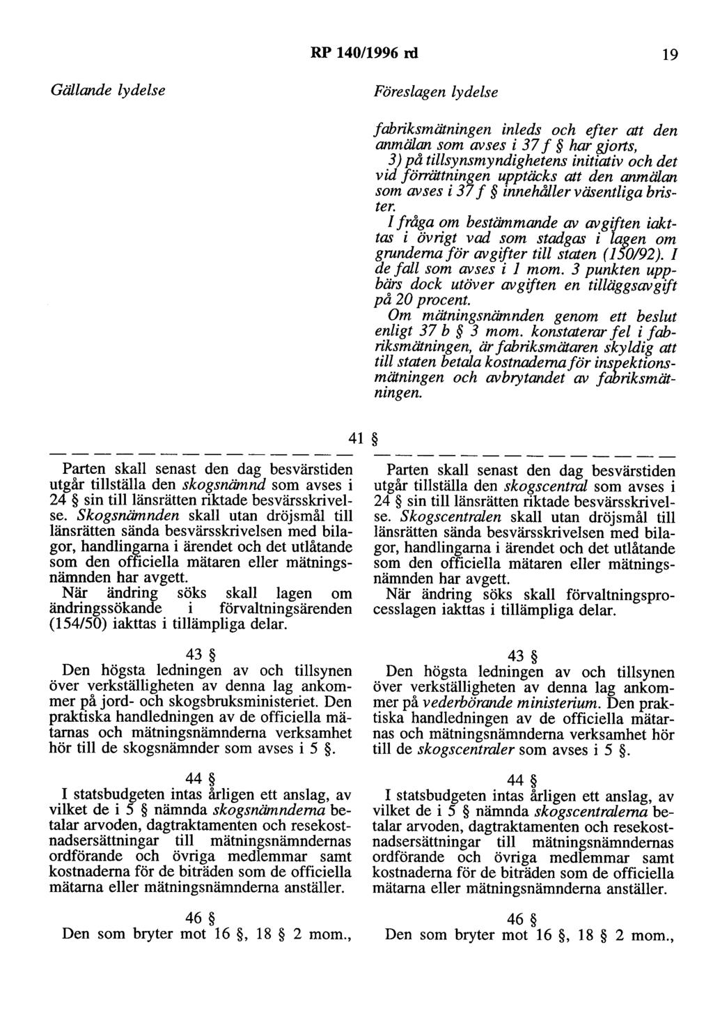 RP 140/1996 rd 19 Gällande lydelse Föreslagen lydelse fabriksmätningen inleds och efter att den anmälan som avses i 37 f har gjorts, 3) på tillsynsmyndighetens initiativ och det vid förrättningen