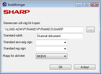 Pyramidinställningar I Pyramids inställningsrutin anges en sökväg till en katalog i nätverket där kopiatorn sparar de inskannade dokumenten.