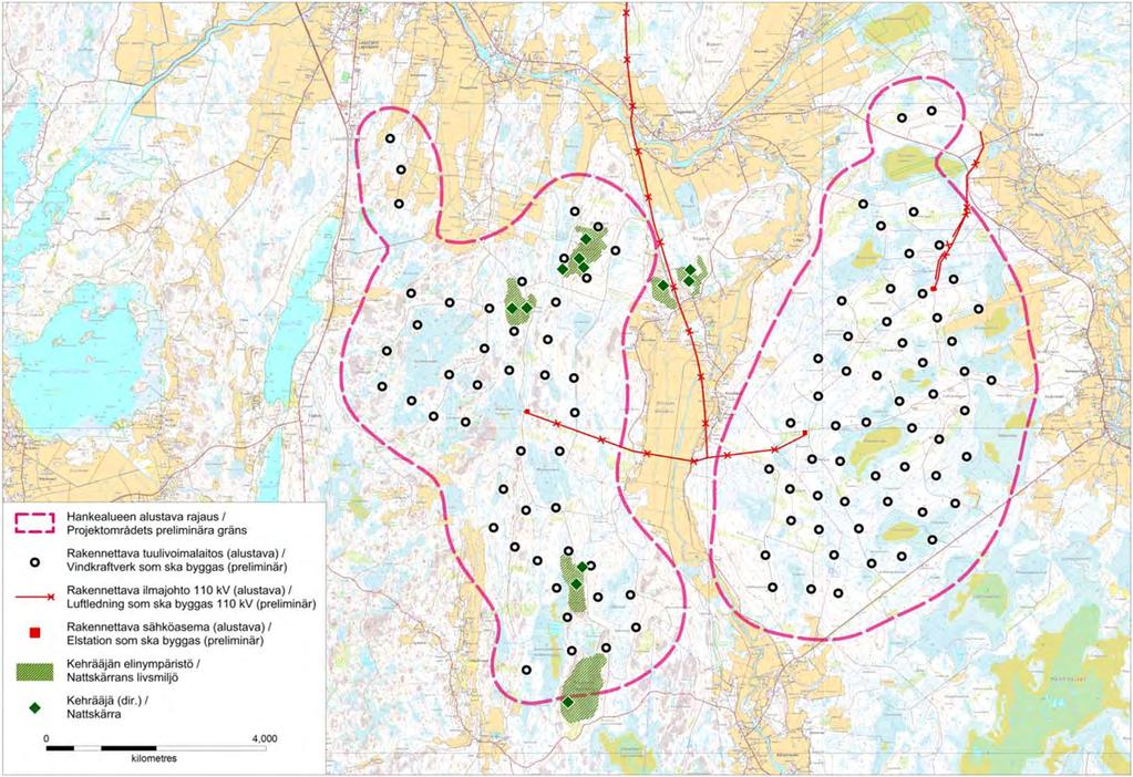 CPC Finland Oy Lappfjärds och Lakiakangas vindkraftsparker 205 FCG Finnish Consulting Group Ab Tabell 16.2. De vanligaste häckande fågelarterna på projektområdena enligt punkttaxering.