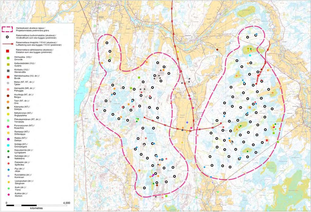 210 Lappfjärds och Lakiakangas vindkraftsparker CPC Finland Ab FCG Design och planering Ab kan observationer från taxeringspunkter som ligger nära varandra delvis gälla samma individer.
