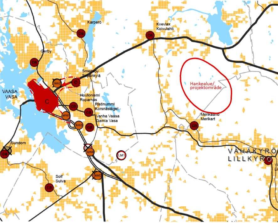 FCG DESIGN OCH PLANERING AB MÄRKENKALL VINDKRAFTSPARK 65 (87) Bild 11.6. Utdrag ur Österbottens etapplandskapsplan 1. Projektområdet har ritats in på plankartan.