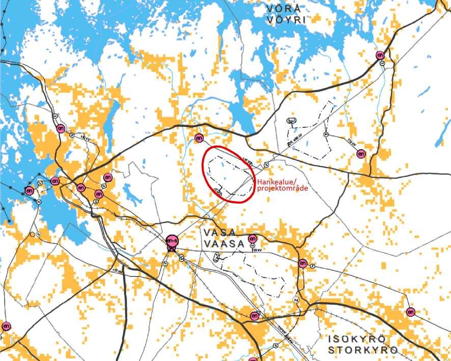66 (87) MÄRKENKALL VINDKRAFTSPARK FCG DESIGN OCH PLANERING AB PROGRAM FÖR MILJÖKONSEKVENSBEDÖM- NING Bild 11.7. Utdrag ur Österbottens etapplandskapsplan 2. Projektområdet har ritats in på plankartan.