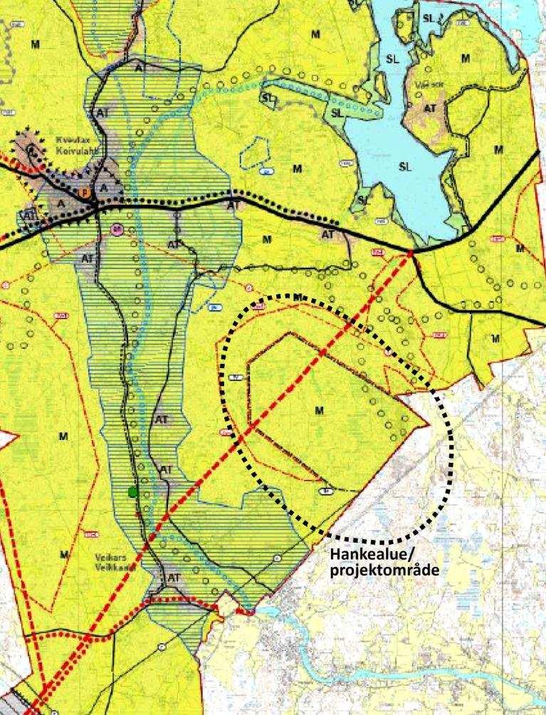 FCG DESIGN OCH PLANERING AB MÄRKENKALL VINDKRAFTSPARK 67 (87) Bild 11.8. Utdrag ur Strategisk generalplan för Korsholm. Projektområdet har ritats in på plankartan.