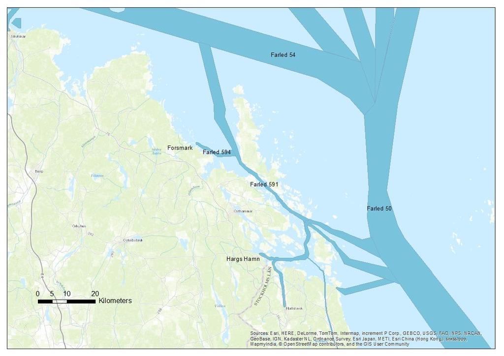 Figur 6-2 Farleder kring Forsmarks hamn och Hargshamn. Källa: Sjöfartsverket. 6.6. Natura 2000/ Naturreservat Vid fartygstransporter är det framför allt påverkan på naturvärden i närheten av Forsmarks hamn som bedöms vara av intresse.