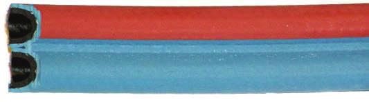 SVETSSLANG TVILLINGSLANG 354 Innertub: SBR/NR, svart, slät Yttertub: EPDM, röd/blå, slät Arering: Syntetisk textil Teperaturoråde: -30ºC till +80ºC Flexibel slang ed lång och säker livslängd.